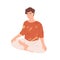 Man with closed eyes meditating with his legs crossed. Young guy practicing meditation, breathing exercises and relaxing