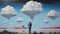 Man In The Clouds: A Minimalist Monochromatic Landscape In The Style Of Patrick Woodroffe