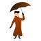 Man coat brown umbrella icon, cartoon style