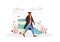 Man in coat go for walk flat concept vector illustration