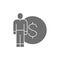 Man with coin grey fill icon. Finance, payment, invest finance symbol design.