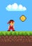 Man Collecting Coins, 2d Game, Pixel Illustration