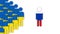 man in the color of the Ukrainian flag. man in the color of the Russian flag appears on a white background. many