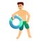 Man with colorful pool ring icon, cartoon style