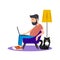 Man at computer in home setting vector illustration