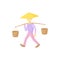 Man in a conical hat carries buckets icon
