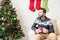Man Contemplating At Home During Christmastime