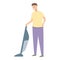 Man with cordless vacuum cleaner icon cartoon vector. Cleaning indoor equipment.