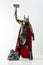 Man in cosplaying Thor isolated on white studio background