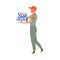 Man Courier in Orange Cap Delivering Gift for Special Occasion Like Birthday or Holiday Vector Illustration