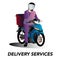 Man courier riding motorcycle with carrier box ready for food or goods delivery