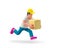Man courier running and holding package in hands. Fast Delivery Concept 3D rendering isolated on white background