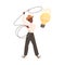 Man in Cowboy Hat with Lasso Catching Light Bulb as Smart Idea and Solution Vector Illustration