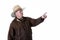 Man in cowboy hat and oilskin coat