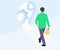 Man with a creative idea, holding a light bulb in his hand illustration. Idea generation, startup business idea graphic design