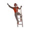 Man Criminal Wearing Black Mask Climbing Ladder Committing Crime Stealing Something Vector Illustration