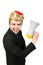 Man with crown and megaphone isolated