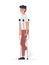 Man on crutches with broken leg in gypsum. Disabled male character during foot bone treatment. Vector illustration of