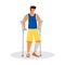 Man with crutches flat color vector faceless character