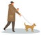 Man With Cup of Coffee Walking with Dog on Leash