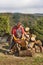 Man cuts with chainsaw. Preparing firewood for winter. Worker cuts wood. Ecological heating