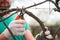 A man cuts grapes close-up. Gardener and pruner for pruning grapes. Autumn and spring pruning of grapes close-up and copy space