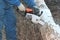 Man cutting tree with chain saw