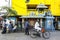 A man cycles past a small Hindu Temple next to the Jaffna bus station in Sri Lanka.