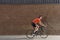 Man Cycling Past Brick Wall