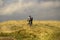 Man cyclist rides mountain bicycle