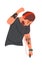 Man dancing and listen music. Simple cartoon male character waist-high with mobile and red headphones. Boy with tattoo