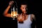 Man in the dark with a kerosene lamp