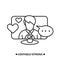 Man dating online icon, video chat screen with speech bubble and love heart. Editable vector