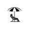 Man in a deckchair and umbrella. Relax icon