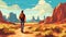 man desert adventure travel trek backpack journey male walking landscape hike. Generative AI.