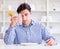 Man on diet waiting for food in restaurant