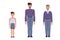 Man at different ages. Little boy, adult man, old man elderly pensioner. Vector character in a static pose