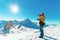 Man with digital camera taking photos in Hintertux Glacier Austria