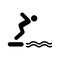 Man Dive Swim in Sea Water from High Board Black Silhouette Icon. Boy Sport Training Athletic Swimmer Jump in Pool from