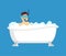 Man dives in bath. Man in swimming mask and snorkel. vector illustration