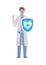 Man doctor hero with shield against 2019 ncov virus vector design