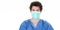 Man doctor nurse wearing blue medical protective mask clothing to health protection from Coronavirus COVID-19 influenza virus