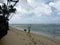 Man does Handstand on Diamond Head beach with black dog by him