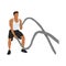 Man doing battle rope snakes exercise flat vector