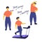 Man doing different sport exercises. Male training, workout concept. Doodle flat vector illustration