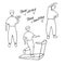 Man doing different sport exercises. Male training, workout concept. Doodle vector illustration