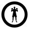 Man doing exercises with dumbbells Sport action male Workout silhouette front view icon black color illustration in circle round