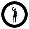 Man doing exercises with dumbbells Sport action male Workout silhouette front view icon black color illustration in circle round