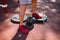 A man is doing exercises on his feet. Sporty and healthy young man with perfect body exercising outdoors.