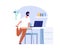 Man doing exercises. Home workout, online sport training. Guy in pajama at office table, remote work vector concept